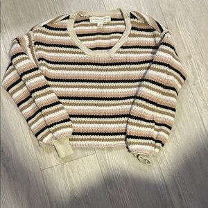 saltwater LUXE Beige and Black Striped V-Neck Sweater